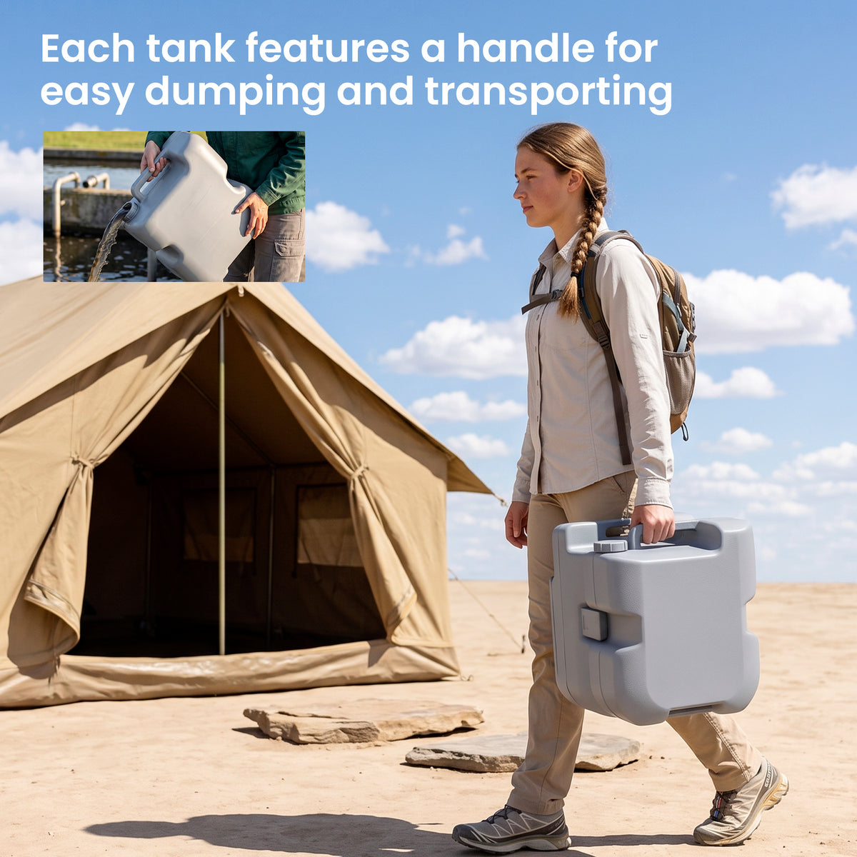 Portable Camping Toilet, 20L Flushable Porta Potty Portaloo with 2 Detachable Tanks, Flush and Double Seal Valve for Outdoor Camping Hiking Travel Caravan