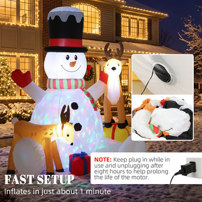 7ft Giant Christmas Inflatable Snowman with 2 Reindeer, Outdoor Blow Up Christmas Decoration with LEDs, Bag