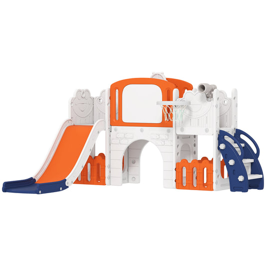 7 in 1 Toddler Slide Set with Basketball Hoop, Climbing Frame, Telescope, Drawing Board, Storage Box