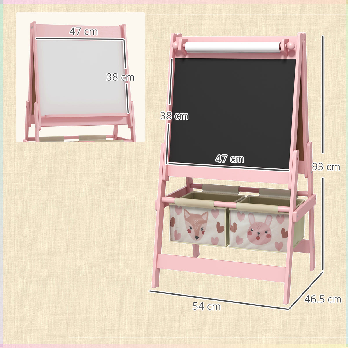 Three-In-One Kids Easel with Paper Roll, Art Easel, with Storage - Pink