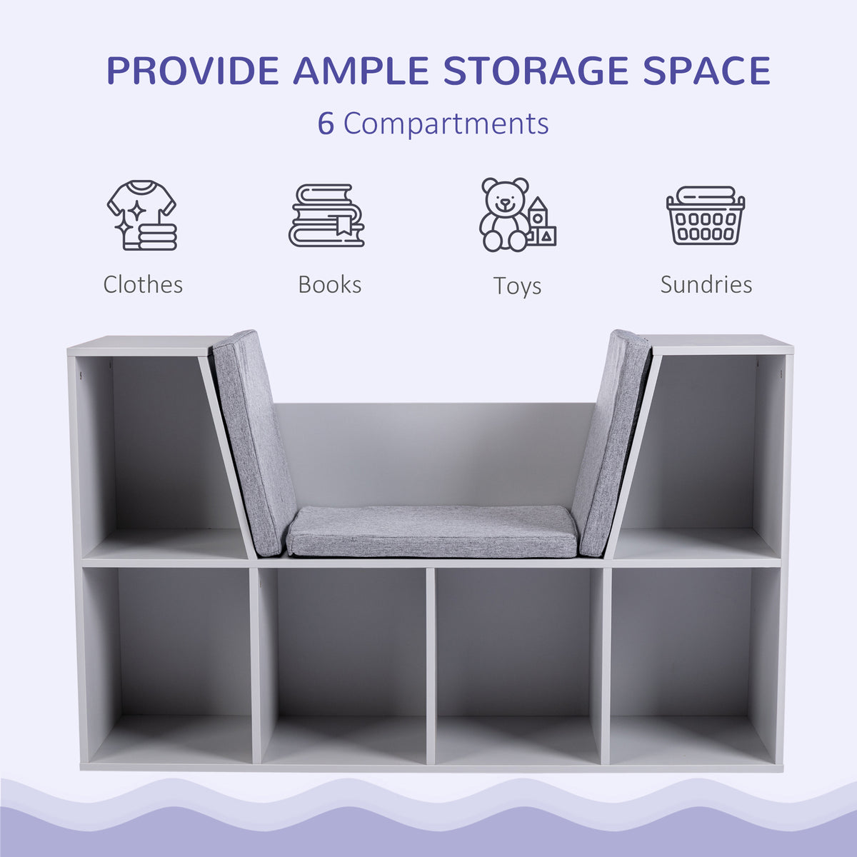 Kids Bookcase Shelf Storage Cabinet Unit, Living Room Sideboard w/ Six Compartments for Toys, Books - Grey