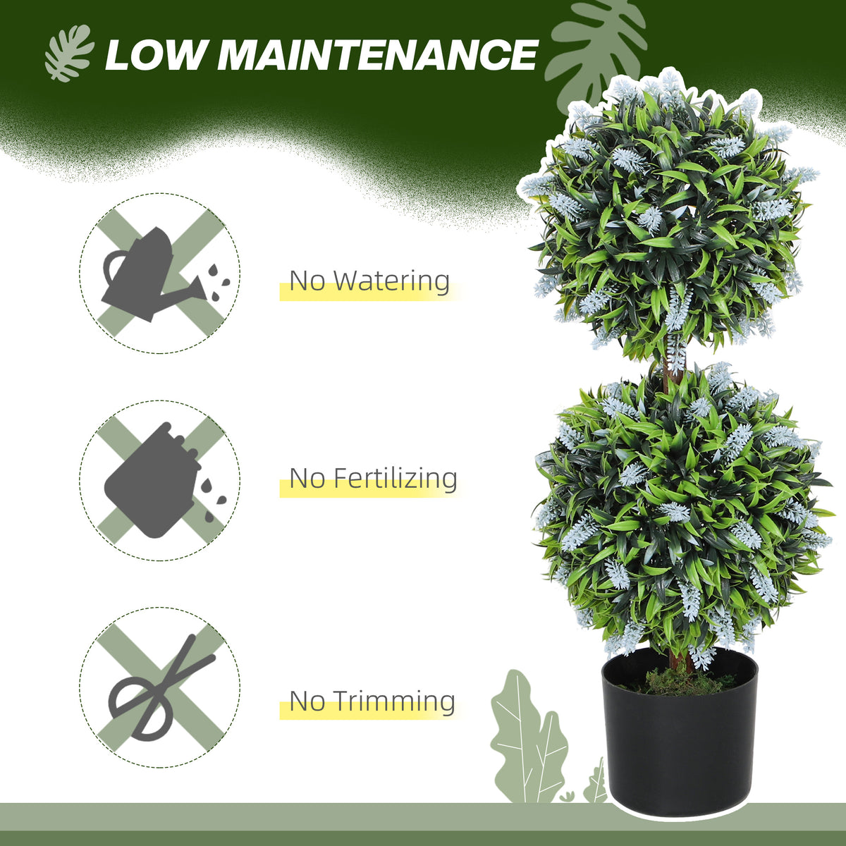 Set of 2 Artificial Plants, Lavender Flowers Ball Trees with Pot, for Home Indoor Outdoor Decor, 70cm