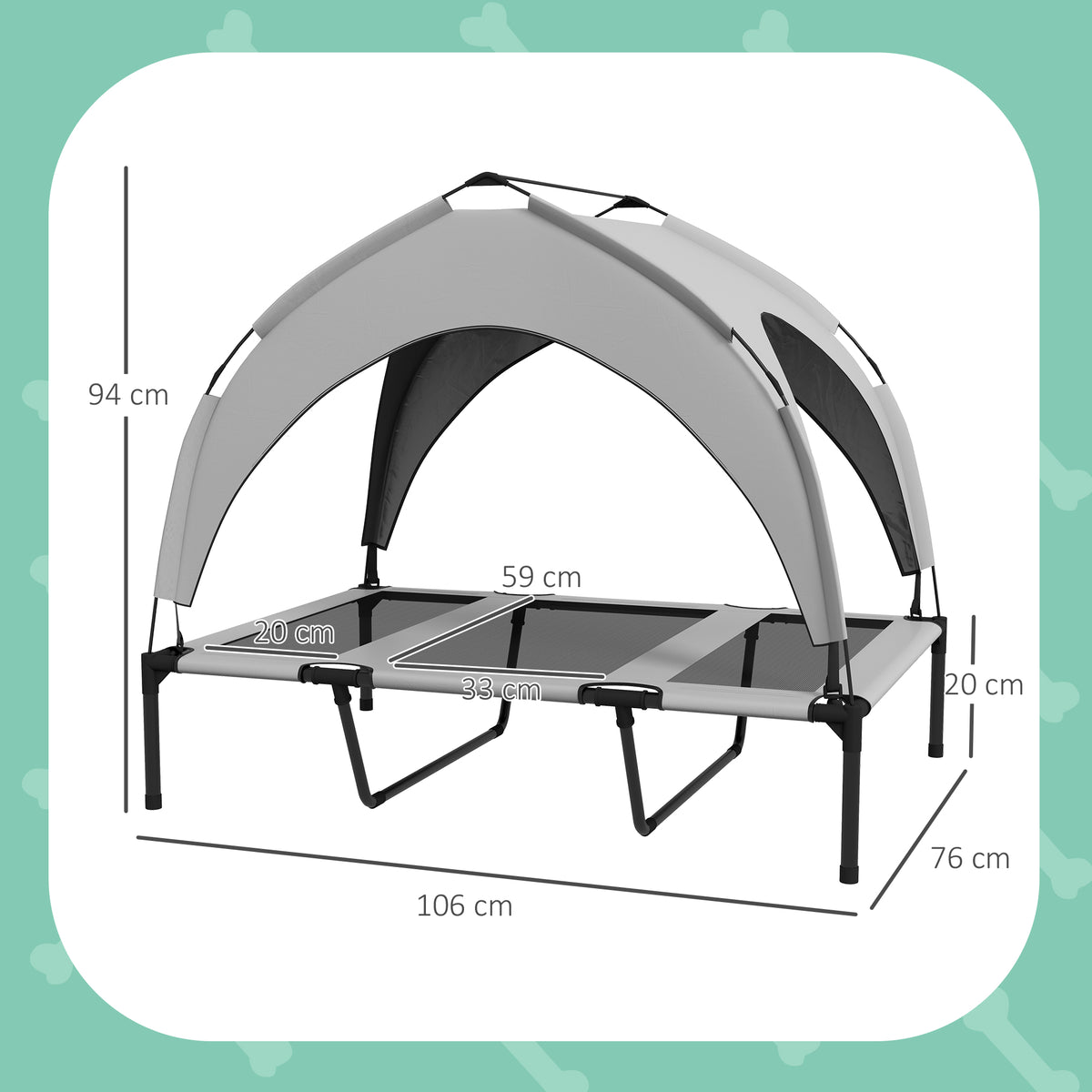 Cooling Raised Pet Bed w/ Washable Breathable Mesh, for Large Dogs, 106 x 76 x 94cm - Light Grey