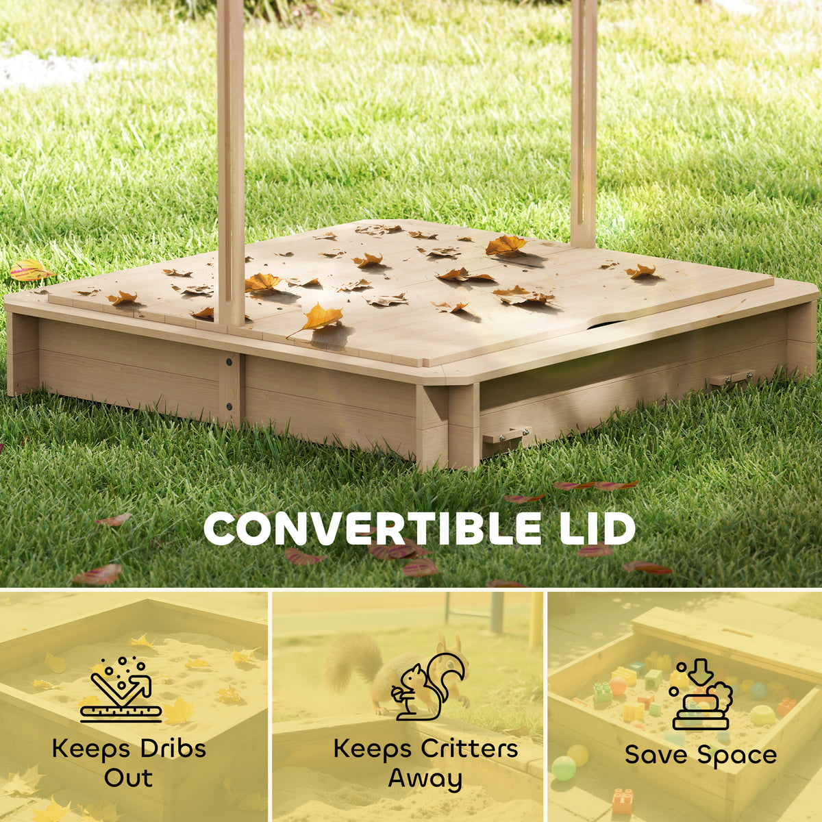 Kids Square Wooden Sandpit, Children Sandbox Outdoor Playset