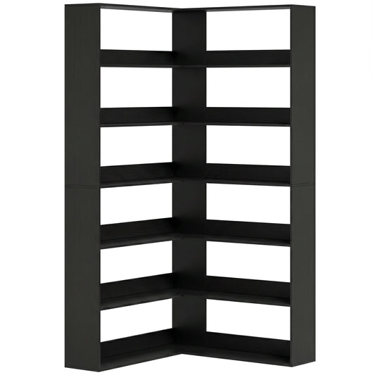 7 Tiers Bookshelf, L-Shaped Corner Bookcase with Anti-Slip Rear Guard