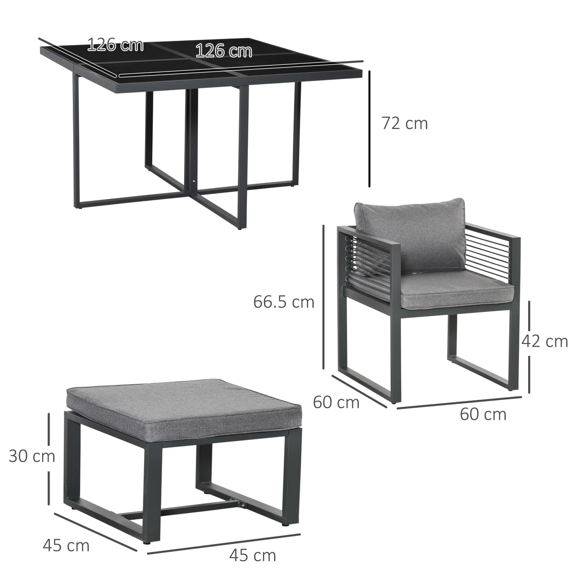 Nine-Piece Aluminium Garden Set, with Glass-Top Table - Grey