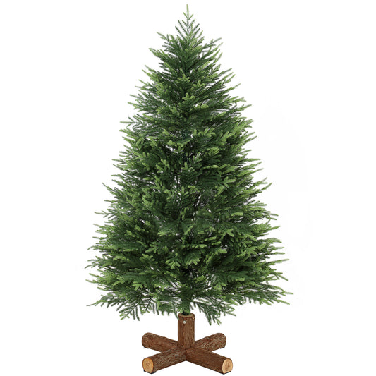 5ft Artificial Christmas Tree, Hinged Xmas Tree with Realistic 513 PE & PVC Branch Tips, Fir Wood Base, Green