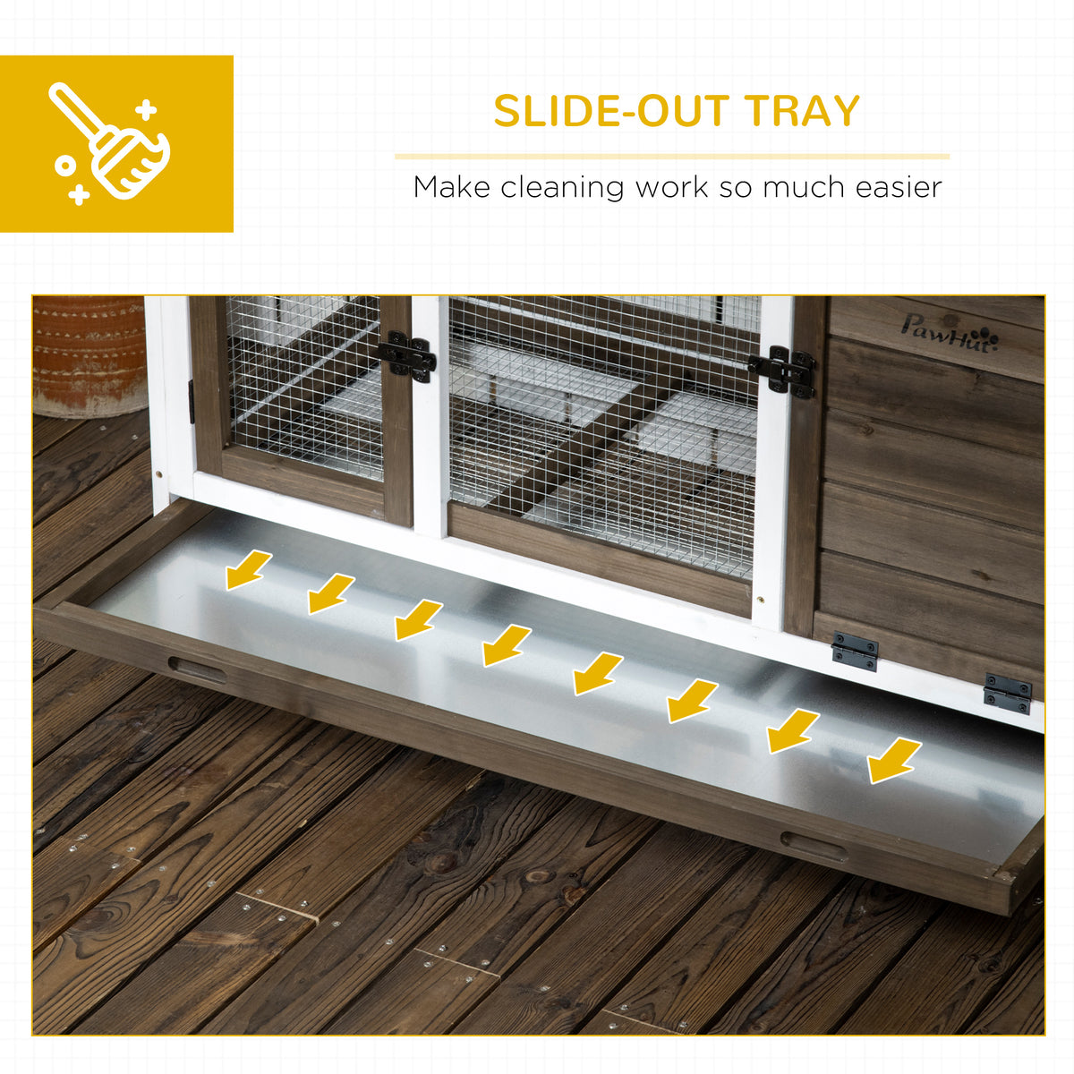 Wooden Rabbit Hutch, Guinea Pig Cage, with Removable Tray, Wheels
