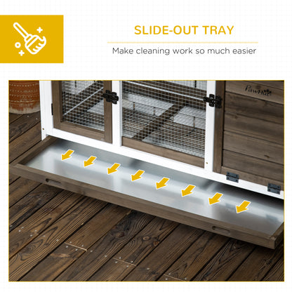 Wooden Rabbit Hutch, Guinea Pig Cage, with Removable Tray, Wheels