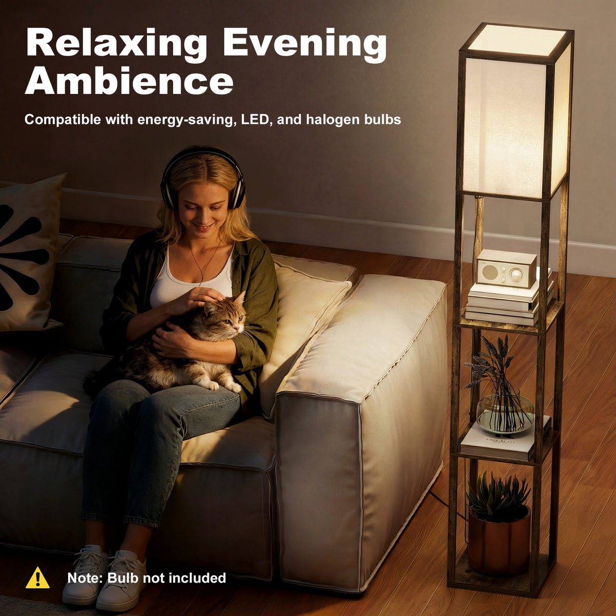 3-Tier Floor Lamp with Shelves and Storage, Modern Corner Standing Lamp with Lampshade, Foot Switch for Living Room, Bedroom, Home Office, Bulb not Included, Brown