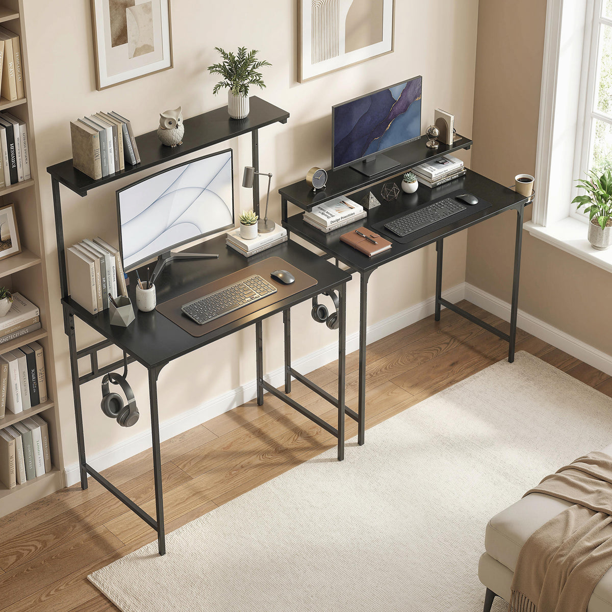 Computer Desk, 80cm Home Office Study Table with Hutch Shelf, Cup Holder, Headphone Hook