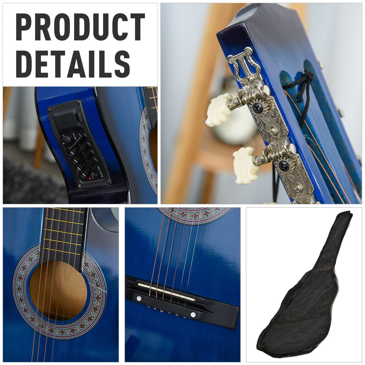 38 Inch Full Size Acoustic Electric Guitar, Classical Beginner Junior Adult Guitar Gloss Finish with Carrying Case, Strap, Picks, Spare Strings