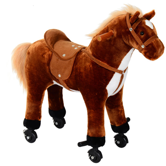 Plush Walking Horse Ride On Toy with Wheels and Realistic Sounds Rocking Horse for Girls Boys 2+ Years Old, 50cm Tall