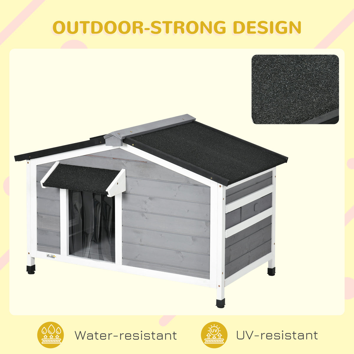 Wooden Dog Kennel for Outside, for Medium Dogs, 65H x 97L x 72Wcm, Grey