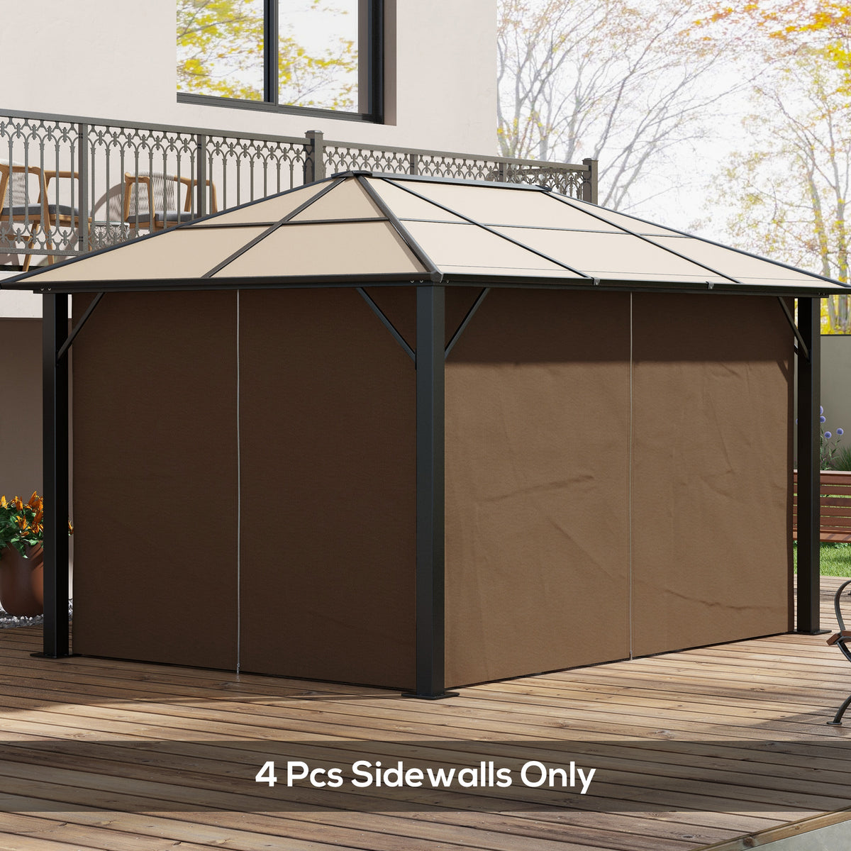 4 Pack Replacement Gazebo Curtains Privacy Panel for Most 3 x 4m Gazebo Canopy Pavillion Outdoor Shelter Sidewalls Accessories Dark Brown