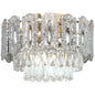 Chandelier Ceiling Light, 3-Light Flush Mount Fixture with Dual Crystal and Smoke Glass Shade, 40 cm LED Ceiling Light for Living Room Bedroom, 3 E14 Sockets, Bulbs Not Included, Gold Tone