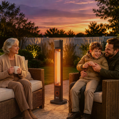 2000 W Electric Infrared Patio Heater with Cover, Free Standing/Wall Mounted IP65 Outdoor Garden Heater, Black