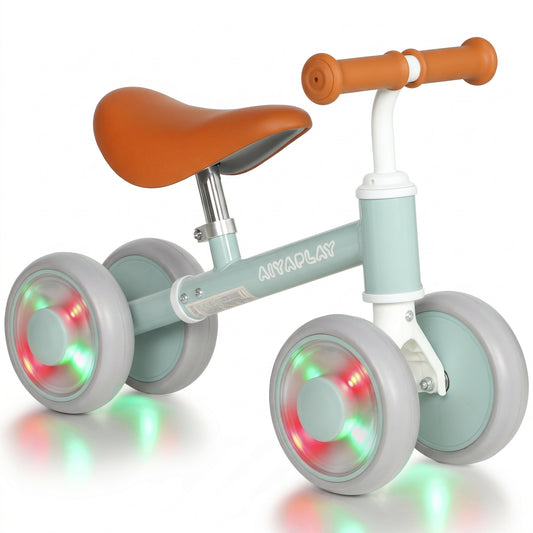 Baby Balance Bike for 1-2 Years Old, Light-up Toddler Balance Bike with Adjustable Seat, 4 Silent EVA Wheels