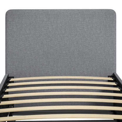 3ft Single Bed Frame with Trundle, Upholstered Pull Out Trundle Bed with Headboard and Footboard