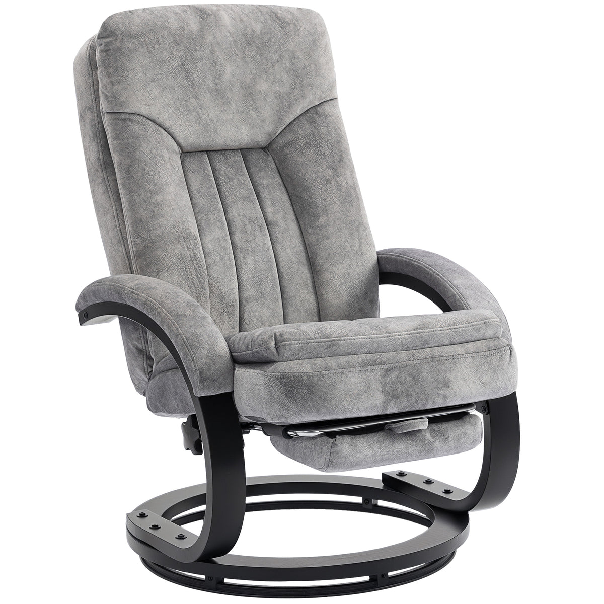 Swivel Recliner Chair with Footrest, Manual Recliner Armchair with Wooden Base, Plush Velvet Upholstered Reclining Chair for Living Room, Bedroom, Office, Grey