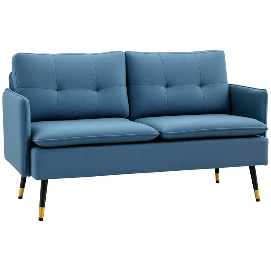 Modern Two Seater Sofa, Button Tufted Loveseat with Cushions and Steel Legs for Living Room, Guest Room, Dark Blue
