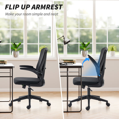 Mesh Back Office Chair, with Flip-Up Arms - Black