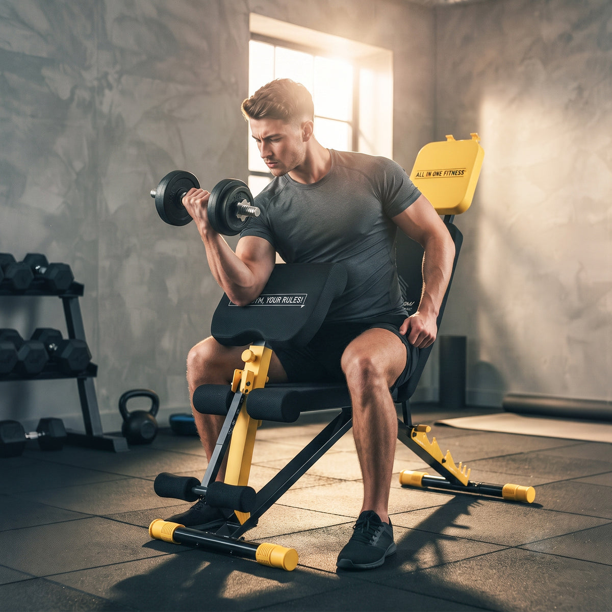 Adjustable Weight Bench for Home Gym, 300kg Incline Decline Flat Foldable Bench Press with 6 Backrest Positions, Yellow