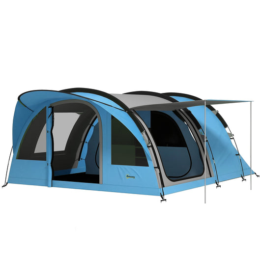 4 Person Easy Setup Family Camping Tent with 2 Rooms, Waterproof Tunnel Tent w/ Sewn In Groundsheet