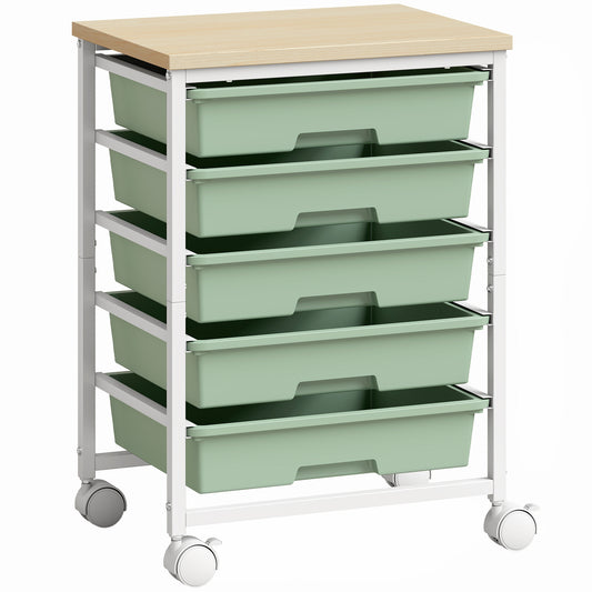 6-Tier Storage Trolley on Wheels, Metal Kitchen Rolling Cart with 5 Pull-Out Drawers