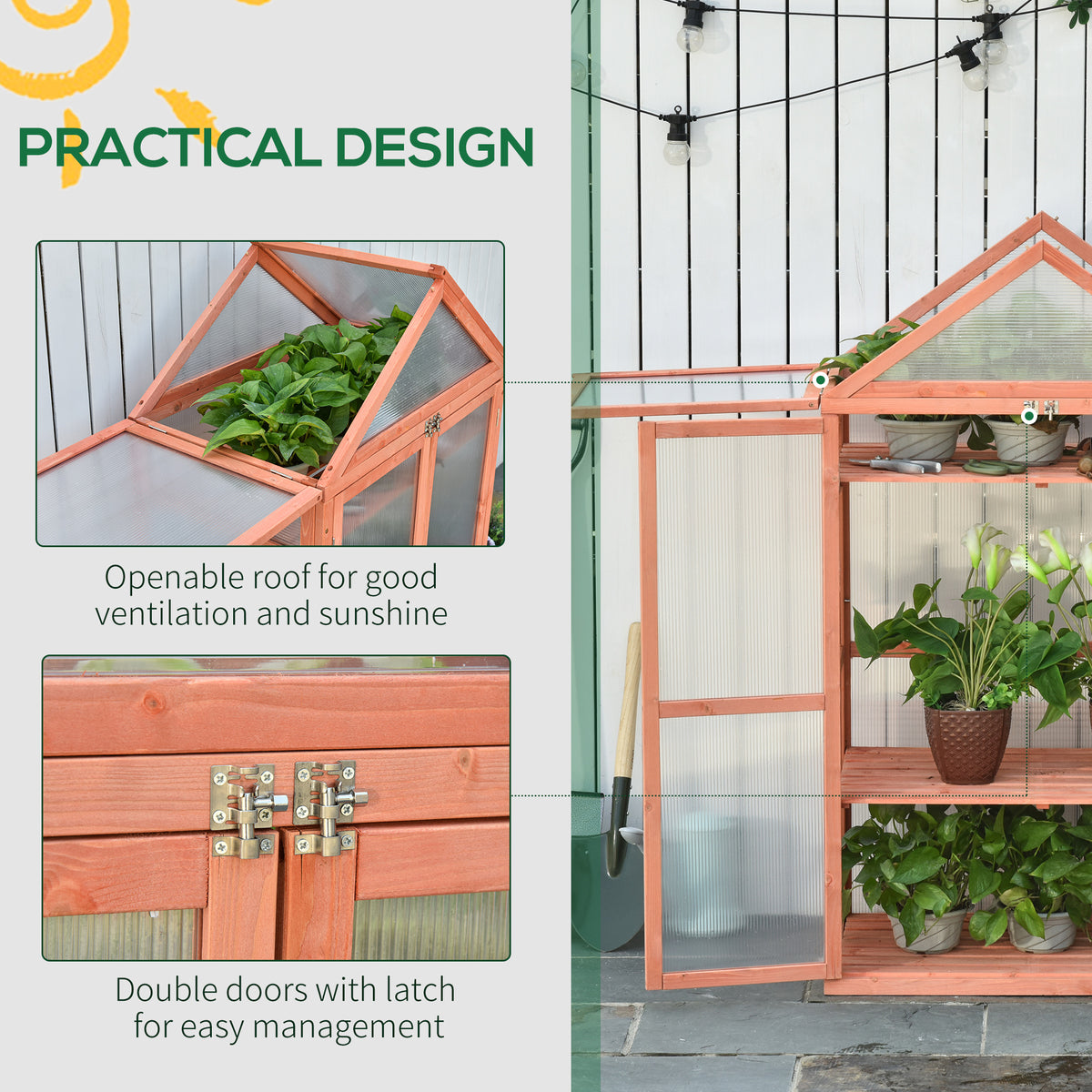 Garden Cold Frame Polycarbonate Greenhouse with Adjustable Shelves, Double Doors, Openable Top Covers, Grow House for Flower Vegetable Plants, 80 x 47 x 138cm