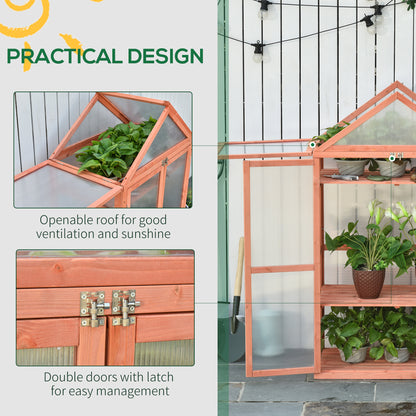 Garden Cold Frame Polycarbonate Greenhouse with Adjustable Shelves, Double Doors, Openable Top Covers, Grow House for Flower Vegetable Plants, 80 x 47 x 138cm