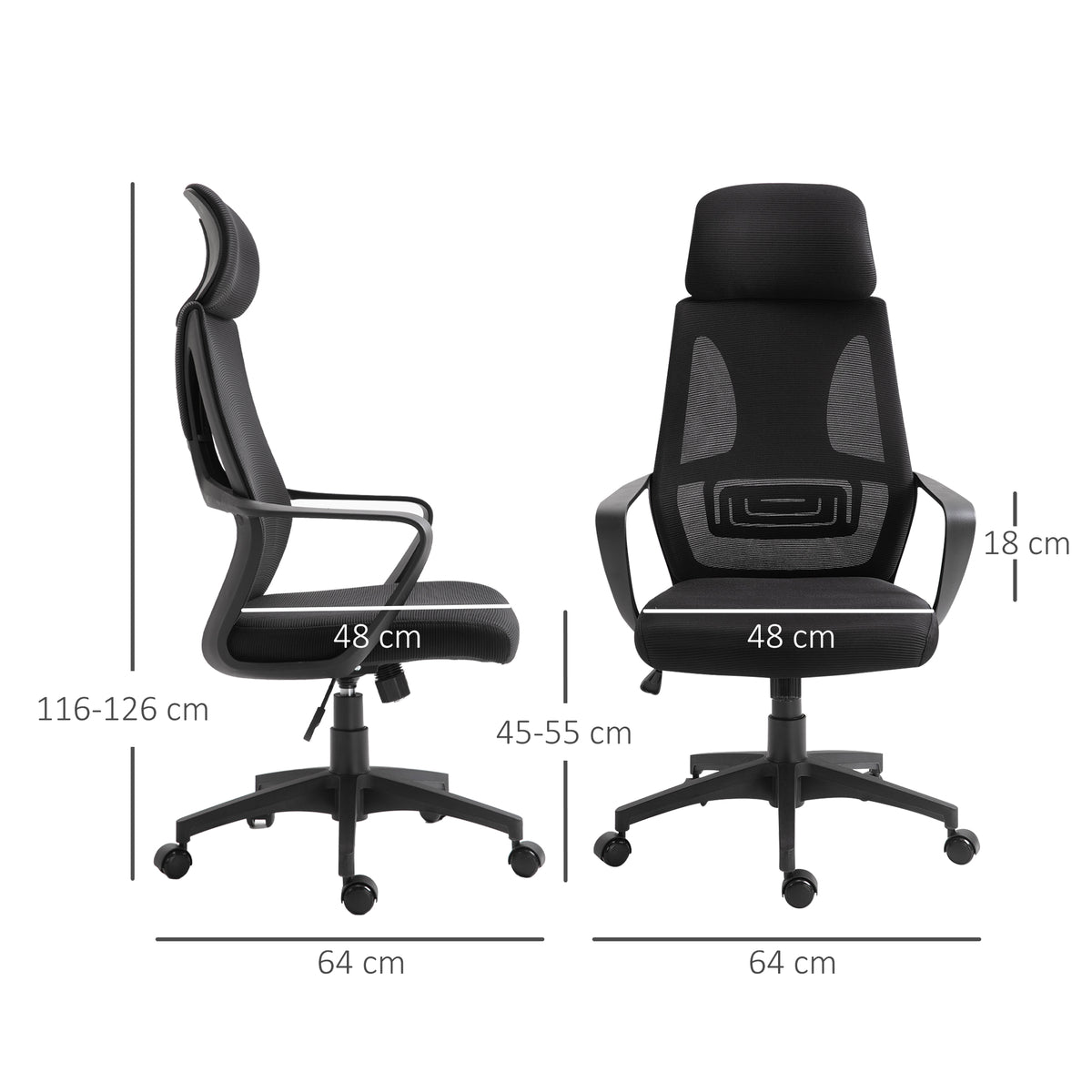 Ergonomic Office Chair, High Back Computer Chair, Mesh Desk Chair with Lumbar Support, Headrest, Wheel, Adjustable Height, Black