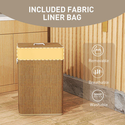 Bamboo Laundry Basket with Lid, 72L Laundry Hamper with Rope Handles, Washing Basket with Removable Washable Liner Bag for Bathroom, Bedroom