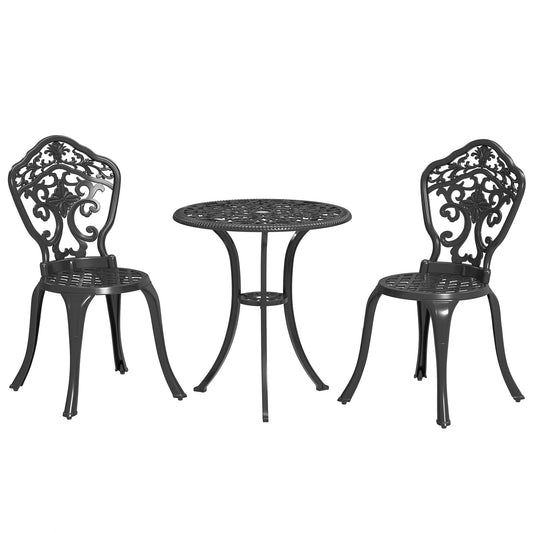 Three-Piece Aluminium Floral Bistro Set - Black