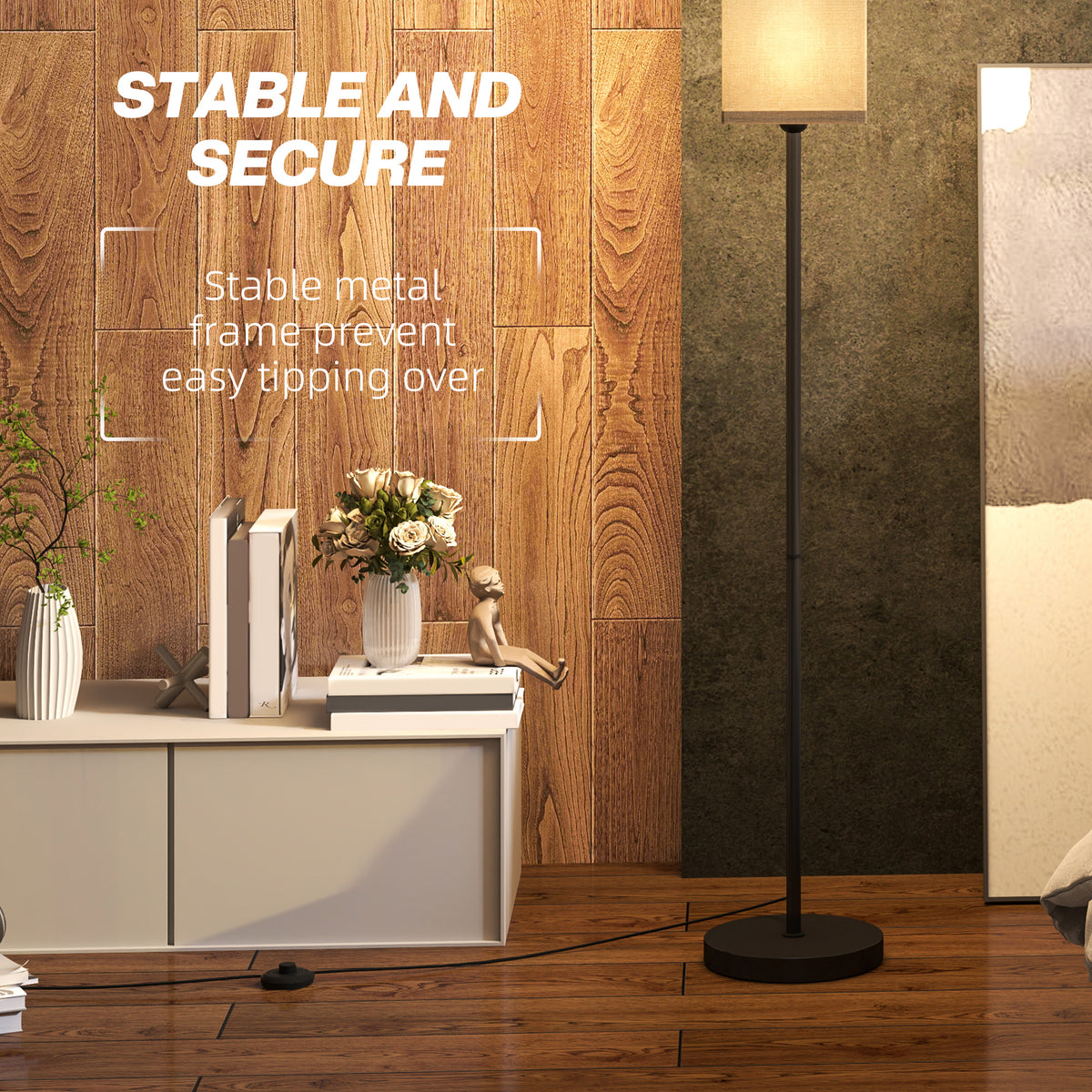 Floor Lamp, Modern Standing Lamp with Linen Shade and Foot Switch, Tall Lamps for Bedroom, Bulb not Included