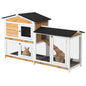 2 Tier Rabbit Hutch with No-leak Plastic Trays Wooden Guinea Pig Hutch with Run, Yellow