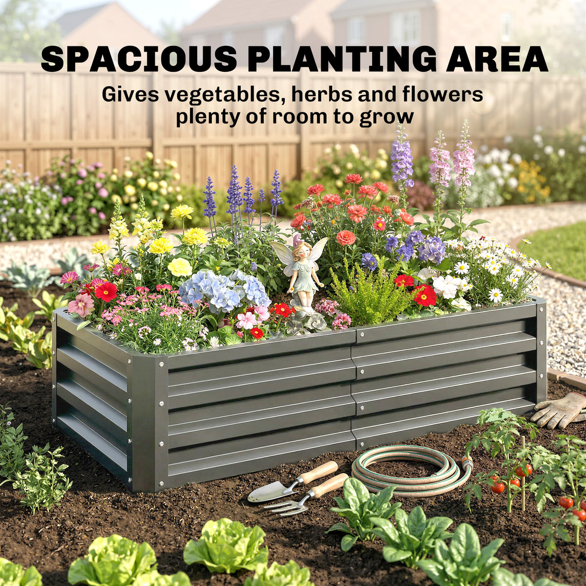 Rectangle Raised Garden Bed Box with Weatherized Steel Frame for Vegetables, Flowers, & Herbs, 120 cm x 60 cm x 30.5 cm, Light Grey