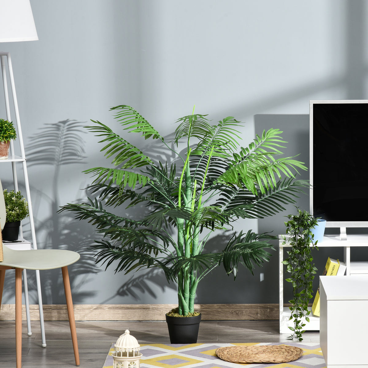125cm/4FT Artificial Palm Plant Decorative Tree with Nursery Pot, Fake Plastic Indoor Home Office Décor, Green