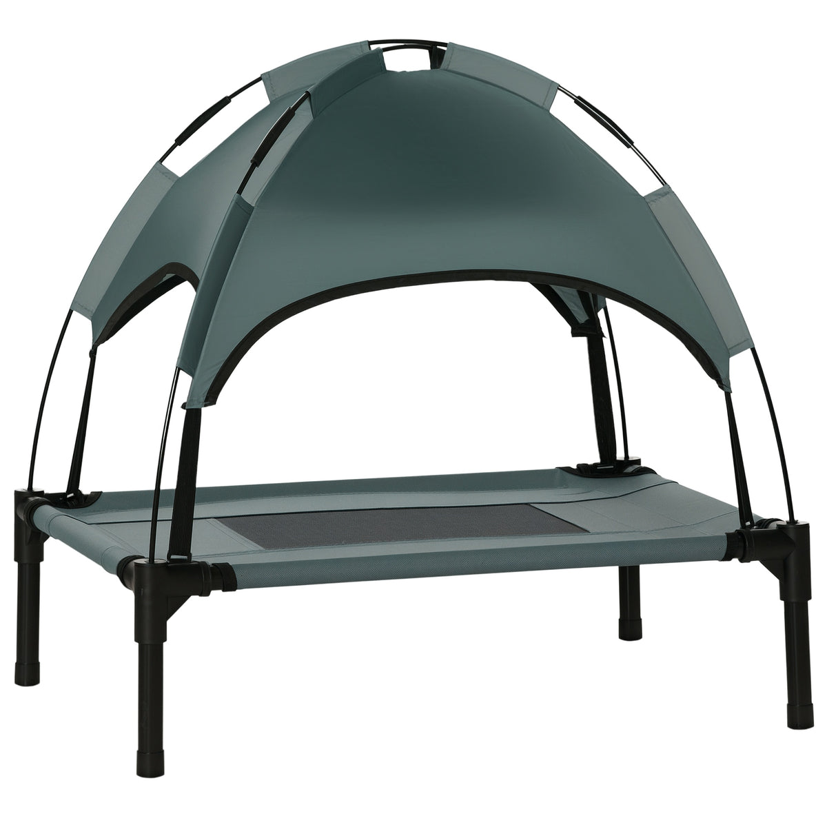 Outdoor Dog Bed with Removable Canopy, Portable Raised Dog Bed for Camping, Garden & Beach, Water-Resistant UV-Protection Mesh Pet Cot Sun Lounger, for Small Pets, 61 x 46 x 62 cm