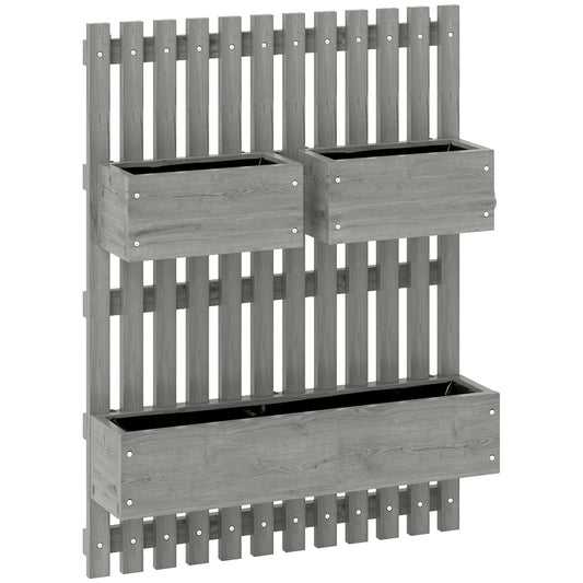 Wall-mounted Wooden Garden Planters with Trellis, Drainage Holes and 3 Planter Boxes for Patio