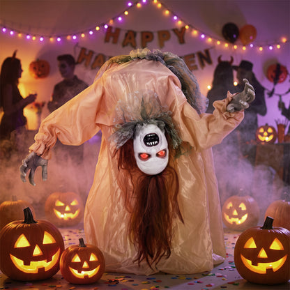 Animated Halloween Ghost, Halloween Animatronics with Creepy Screams, Glowing Eyes, Sound/Touch Activated