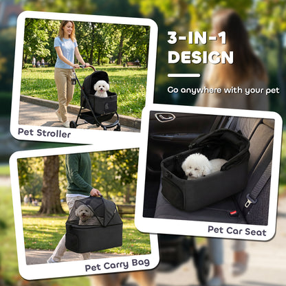 Dog Stroller, 3 in 1 Foldable Pet Stroller for Small Puppy Cat with Detachable Travel Carrier, Storage Basket