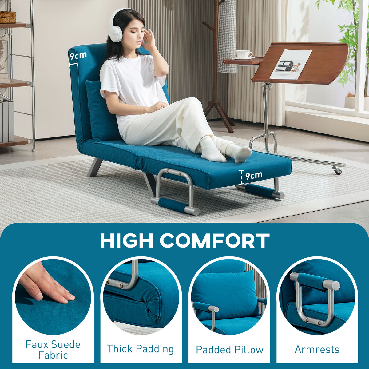 4-in-1 Faux Suede Chair Bed