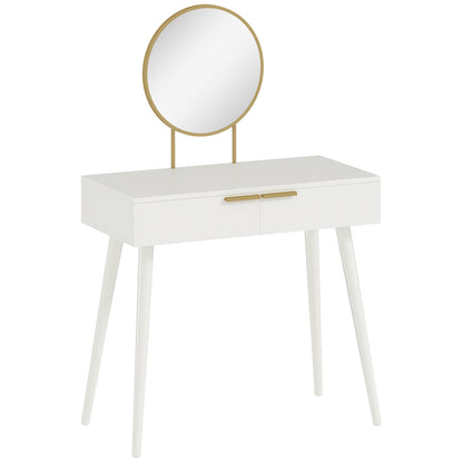 Dressing Table, with Round Mirror, 80 x 40 x 123 cm - White