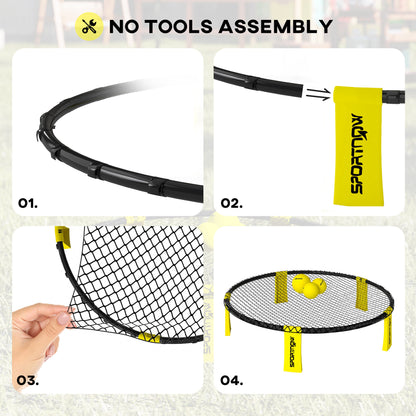 Spike Game Set, Mini Beach Games Set with Net, 3 Balls and Ball Pump, Portable with Carrying Bag for Outdoor Team Sports, Yellow