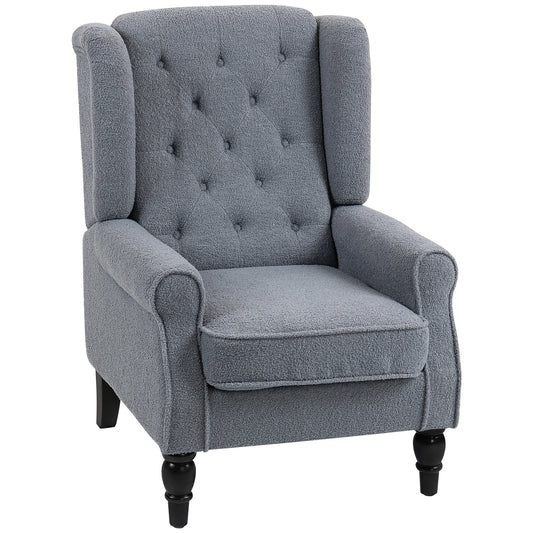 Wingback Accent Chair, Retro Upholstered Button Tufted Occasional Chair for Living Room and Bedroom, Grey