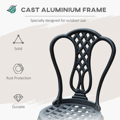 3 Piece Small Patio Furnture Cast Aluminium Bistro Set Garden Outdoor Table and Chairs Shabby Style