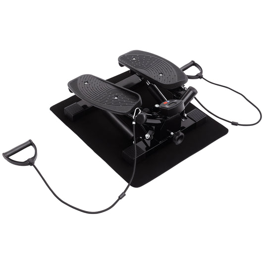 Portable Mini Stepper, Exercise Fitness Machine for Legs Arms Thigh Toner Toning Machine, Stair Steps Workout Training Fitness, w/ Resistance Bands and Floor Mat, Black