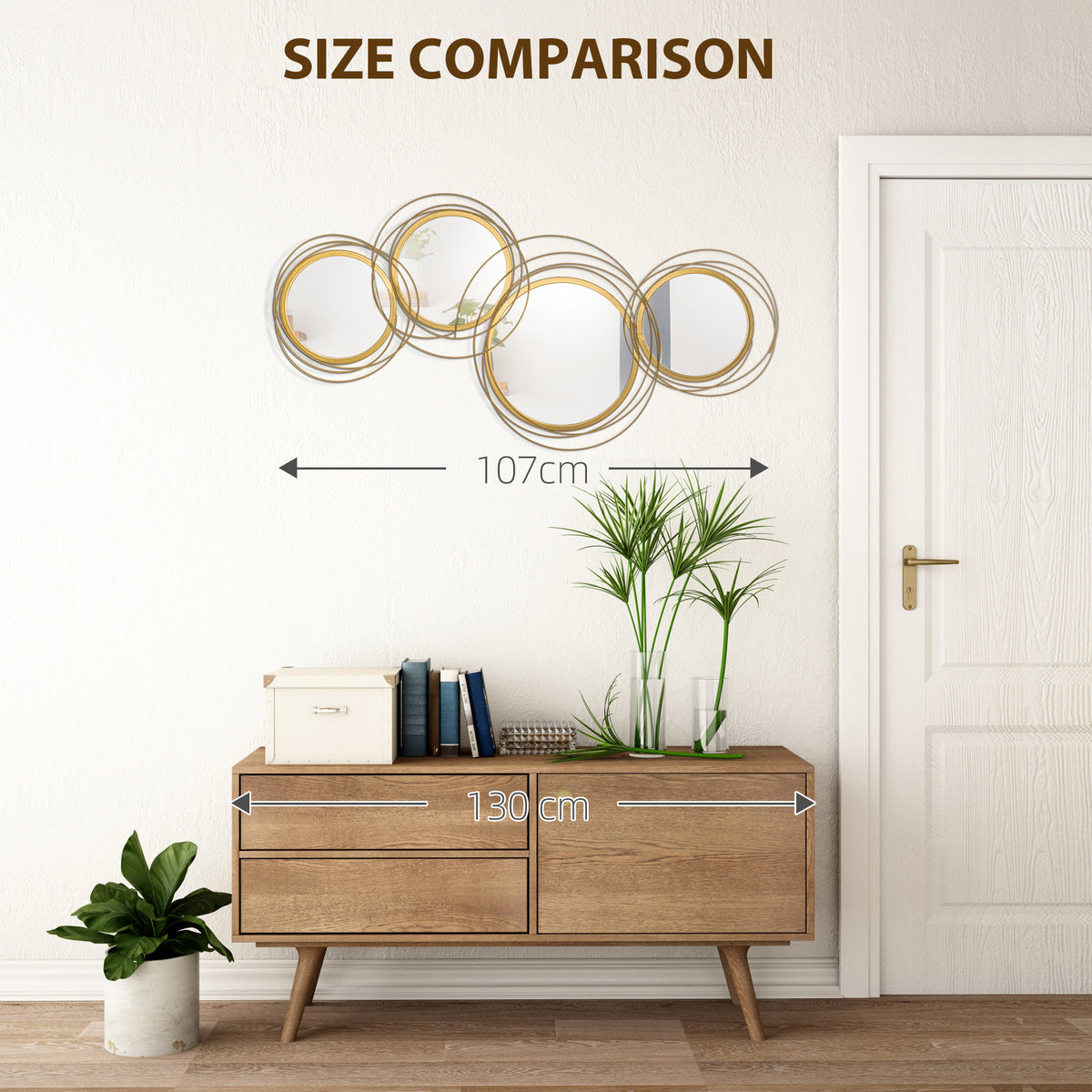Metal Wall Art 56cm Modern Decorative Mirror Decor for Living Room Bedroom Dining Room, Gold