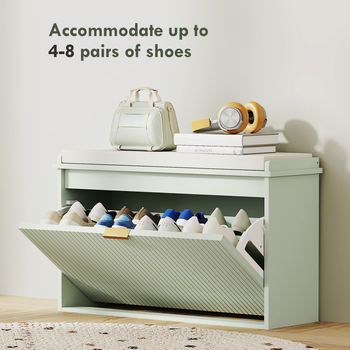 Eight Shoe Bench, with Top Seat - Green